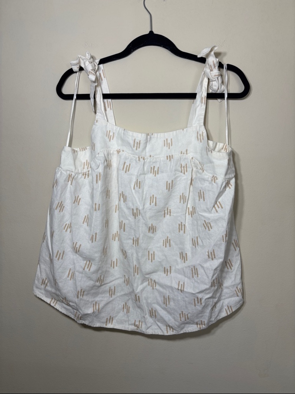 White & Beige Tie-Shoulder Cotton Camisole Top